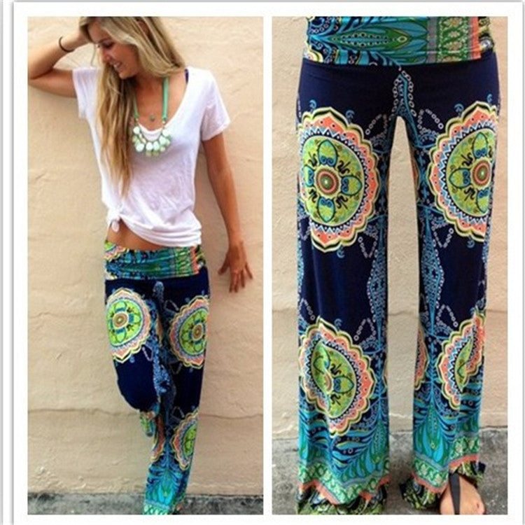 Fashion new floral print straight leg pants ladies casual pants