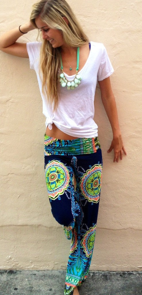 Fashion new floral print straight leg pants ladies casual pants