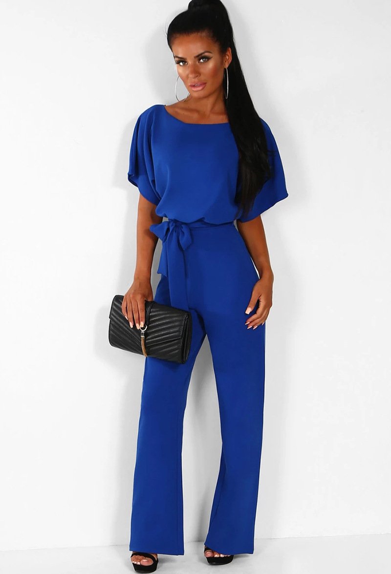 Fashion Tie Button Short-sleeved Jumpsuit