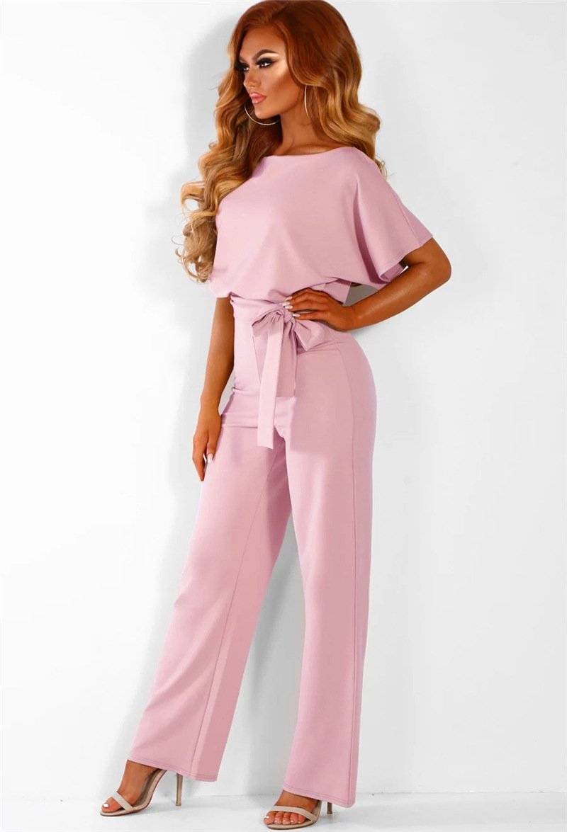 Fashion Tie Button Short-sleeved Jumpsuit