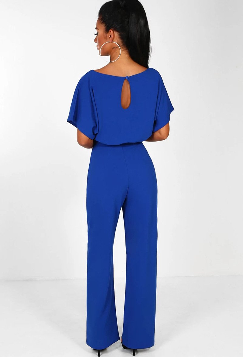 Fashion Tie Button Short-sleeved Jumpsuit