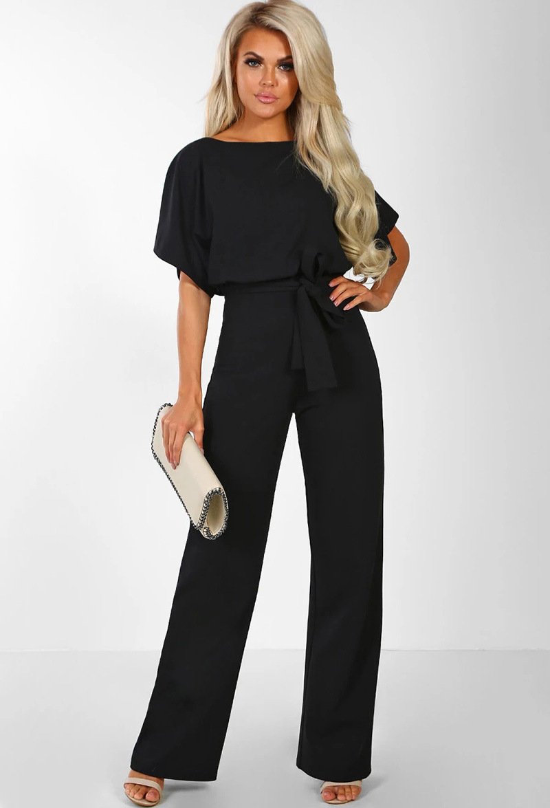 Fashion Tie Button Short-sleeved Jumpsuit