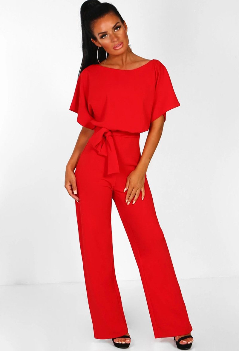 Fashion Tie Button Short-sleeved Jumpsuit