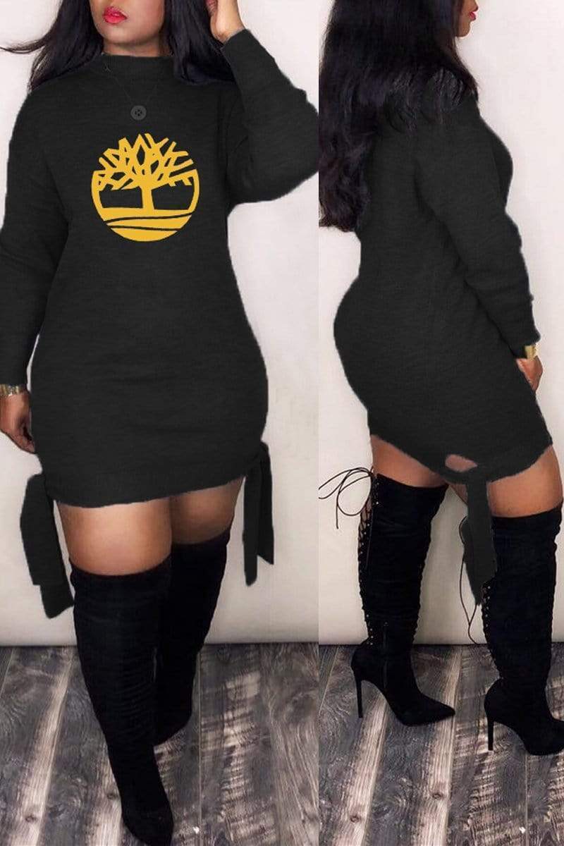 Placement Print Lace-up Mini Dress