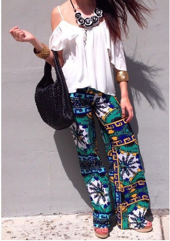 Fashion new floral print straight leg pants ladies casual pants