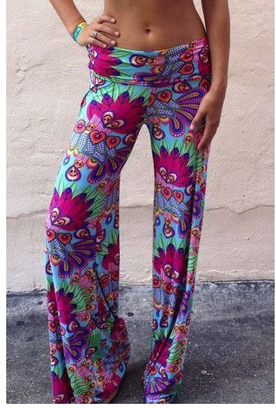 Fashion new floral print straight leg pants ladies casual pants
