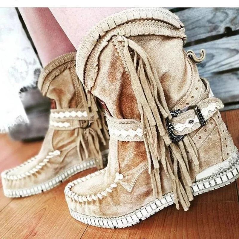 Vintage Tassel Stone-Washed Boots