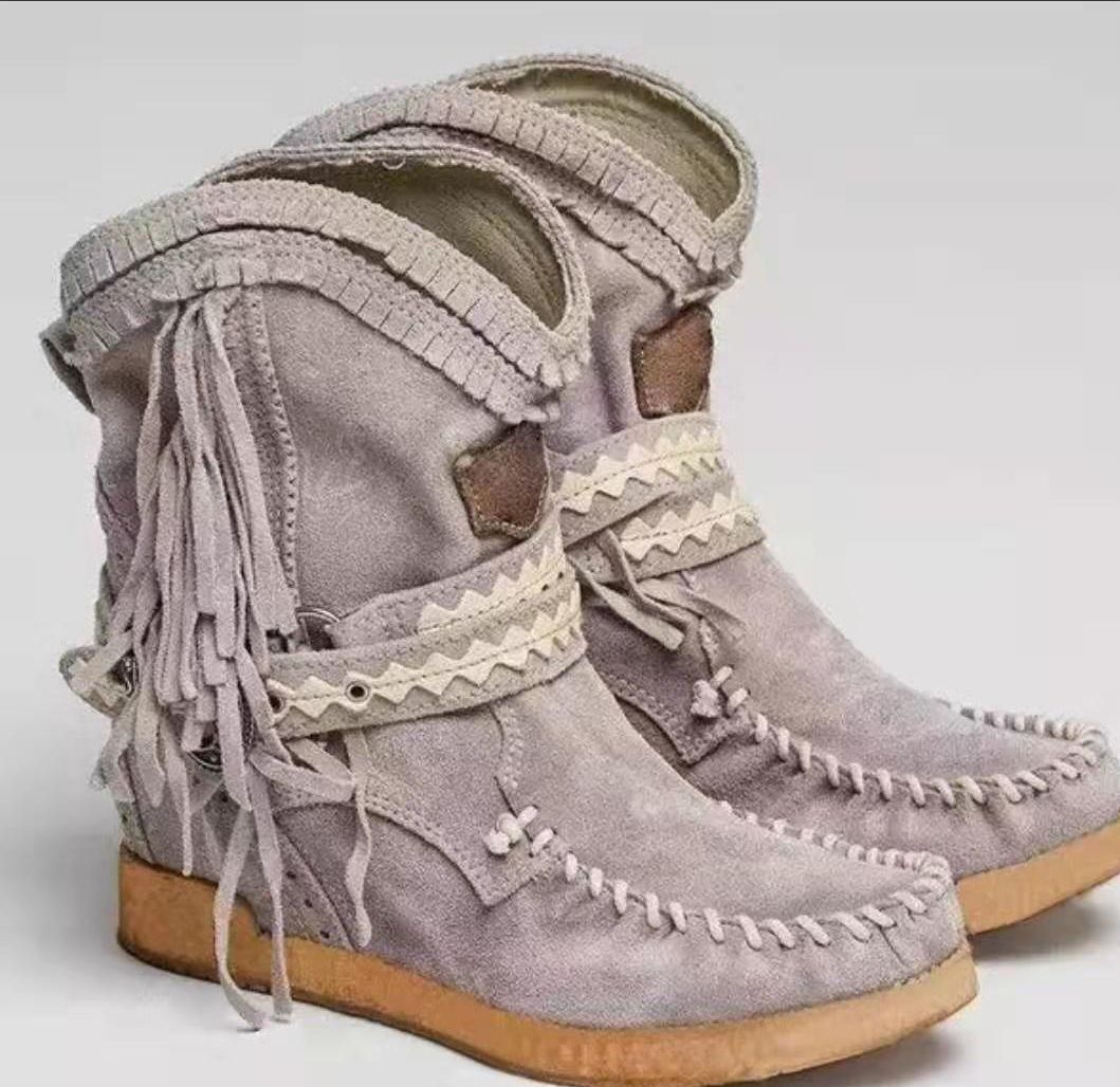 Vintage Tassel Stone-Washed Boots