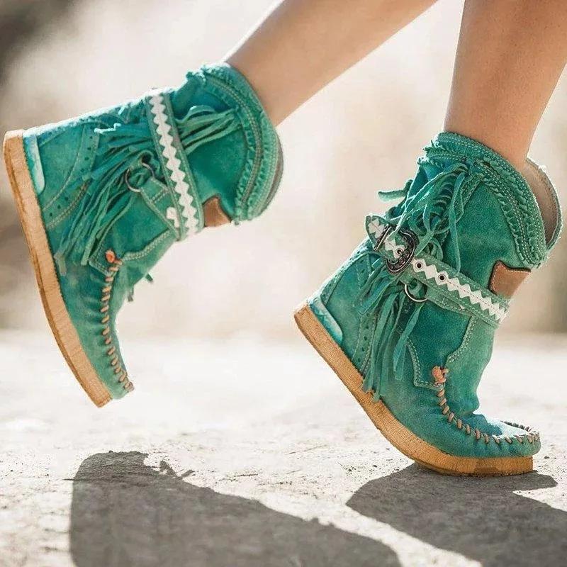 Vintage Tassel Stone-Washed Boots