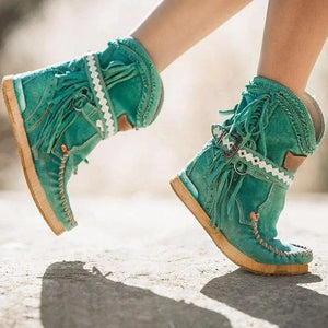 Vintage Tassel Stone-Washed Boots
