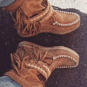 Vintage Tassel Stone-Washed Boots