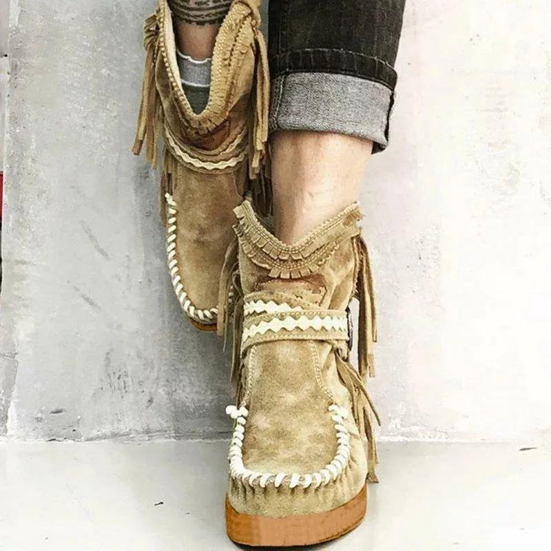 Vintage Tassel Stone-Washed Boots