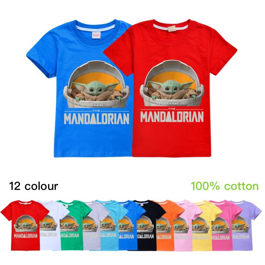 2020 Mandalorian Yoda Cartoon  Star Wars Movie Kids T-shirt