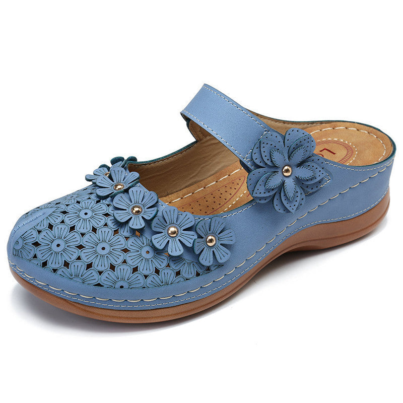 Fashion style wedge heel velcro round toe shoes sandals women