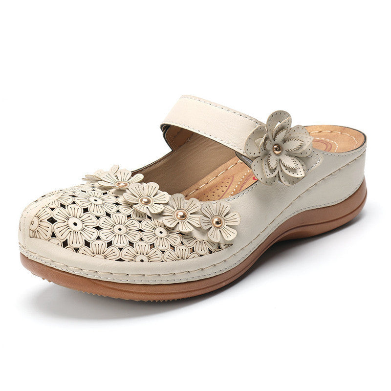Fashion style wedge heel velcro round toe shoes sandals women