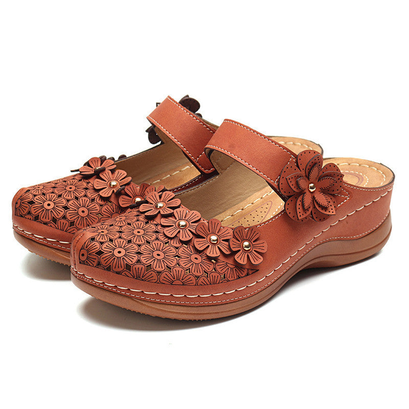 Fashion style wedge heel velcro round toe shoes sandals women