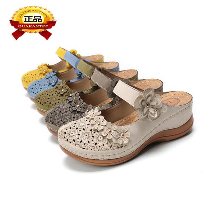 Fashion style wedge heel velcro round toe shoes sandals women