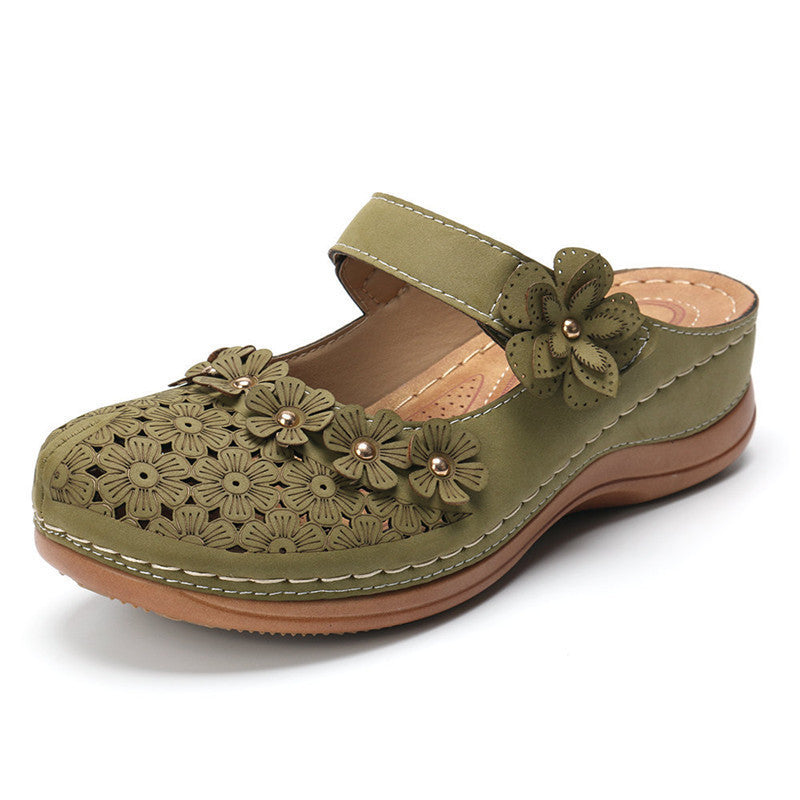 Fashion style wedge heel velcro round toe shoes sandals women