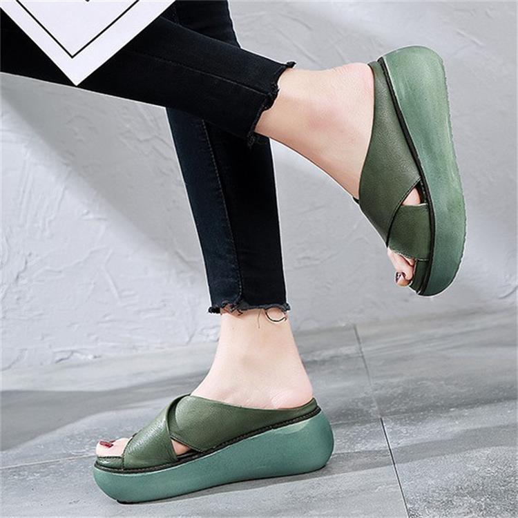 Fashion Trifle Thick Bottom Retro Cross Round Head Fork Wedge Slippers