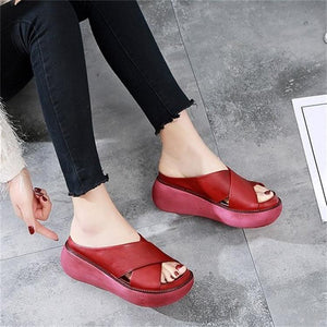 Fashion Trifle Thick Bottom Retro Cross Round Head Fork Wedge Slippers