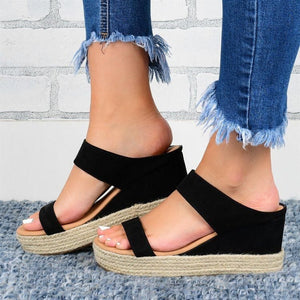 2020 new hemp rope braided thick bottom wedge sandals women