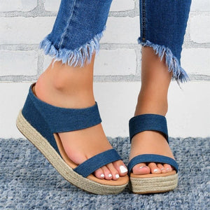 2020 new hemp rope braided thick bottom wedge sandals women