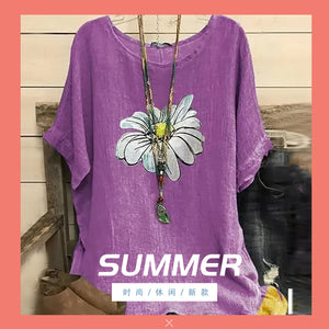 2020 new chrysanthemum print round neck T-shirt