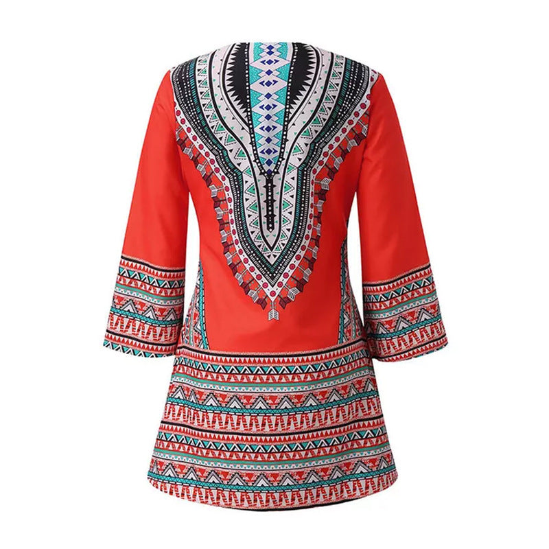 Fashion new style ethnic style stitching mid-length dress