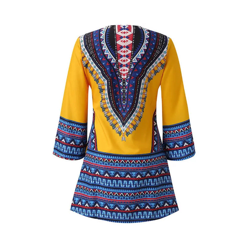 Fashion new style ethnic style stitching mid-length dress