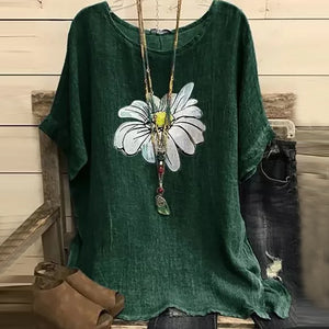 2020 new chrysanthemum print round neck T-shirt