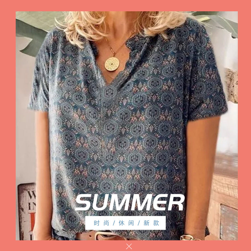 Fashion new trendy V-neck casual printing short-sleeved T-shirt