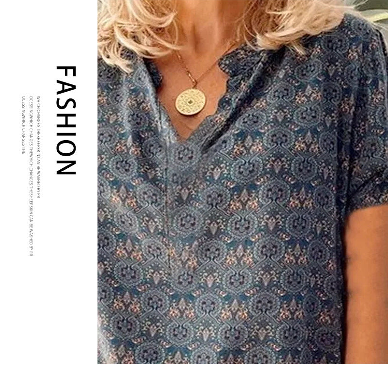 Fashion new trendy V-neck casual printing short-sleeved T-shirt