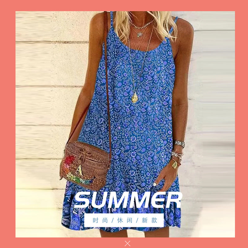 Fashion New Floral Slim Sling Printed Dress