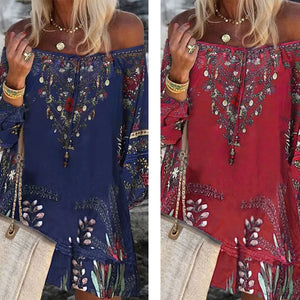 Fashion new loose sexy one-shoulder printed pullover blouse