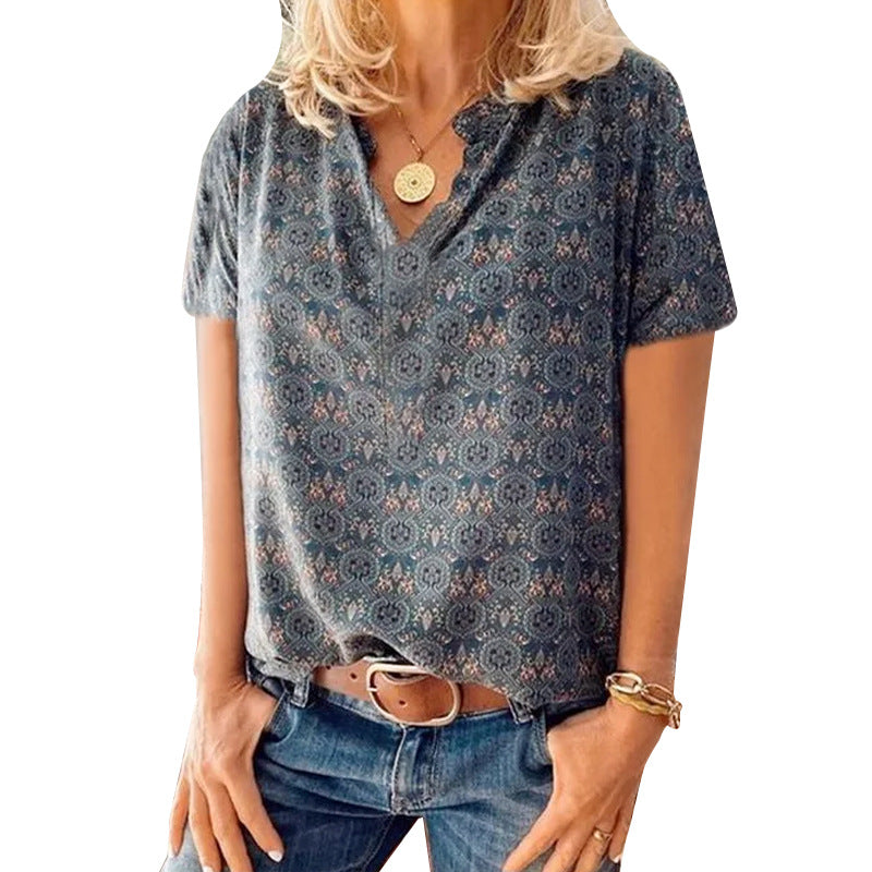 Fashion new trendy V-neck casual printing short-sleeved T-shirt