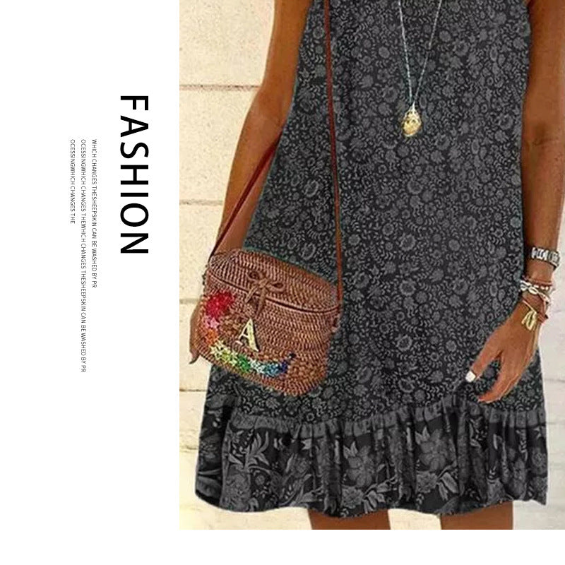 Fashion New Floral Slim Sling Printed Dress