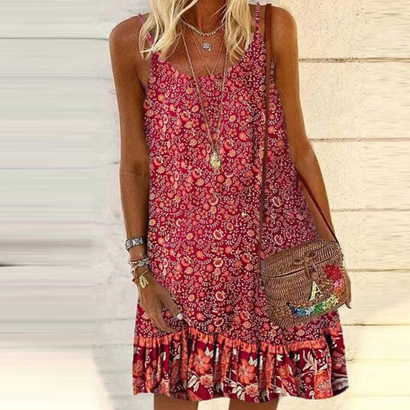 Fashion New Floral Slim Sling Printed Dress