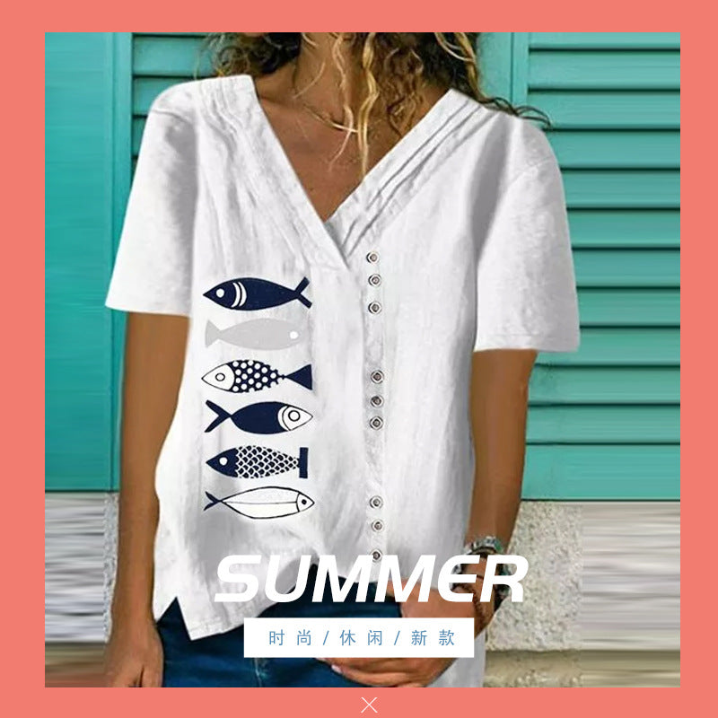 Fashion new Korean style slim design niche V-neck shirt T-shirt