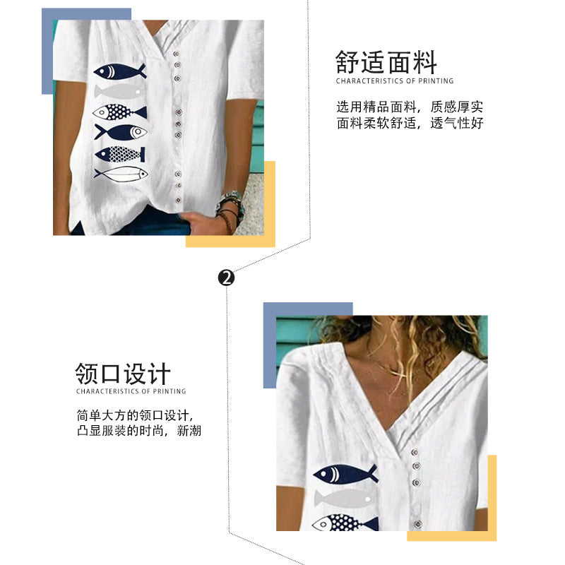 Fashion new Korean style slim design niche V-neck shirt T-shirt
