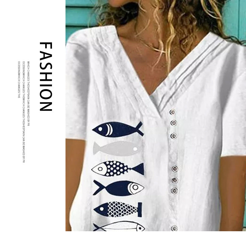 Fashion new Korean style slim design niche V-neck shirt T-shirt