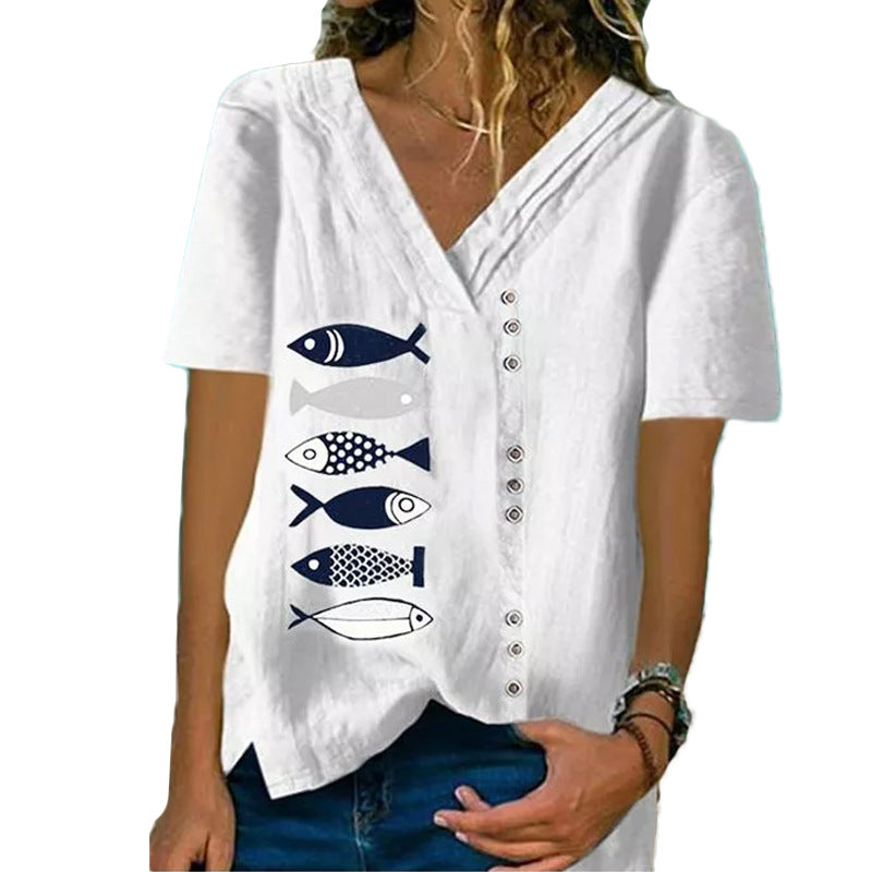 Fashion new Korean style slim design niche V-neck shirt T-shirt