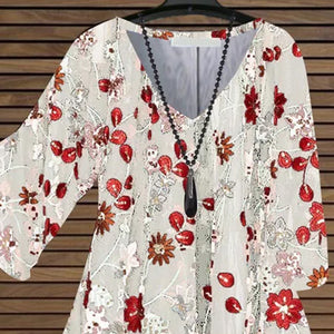 Fashion new loose casual printing V-neck shirt