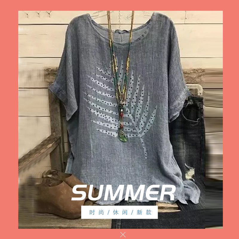 Fashion new round neck print ladies shirt