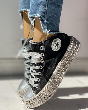Leopard Rivet Embellished Lace-Up Sneakers