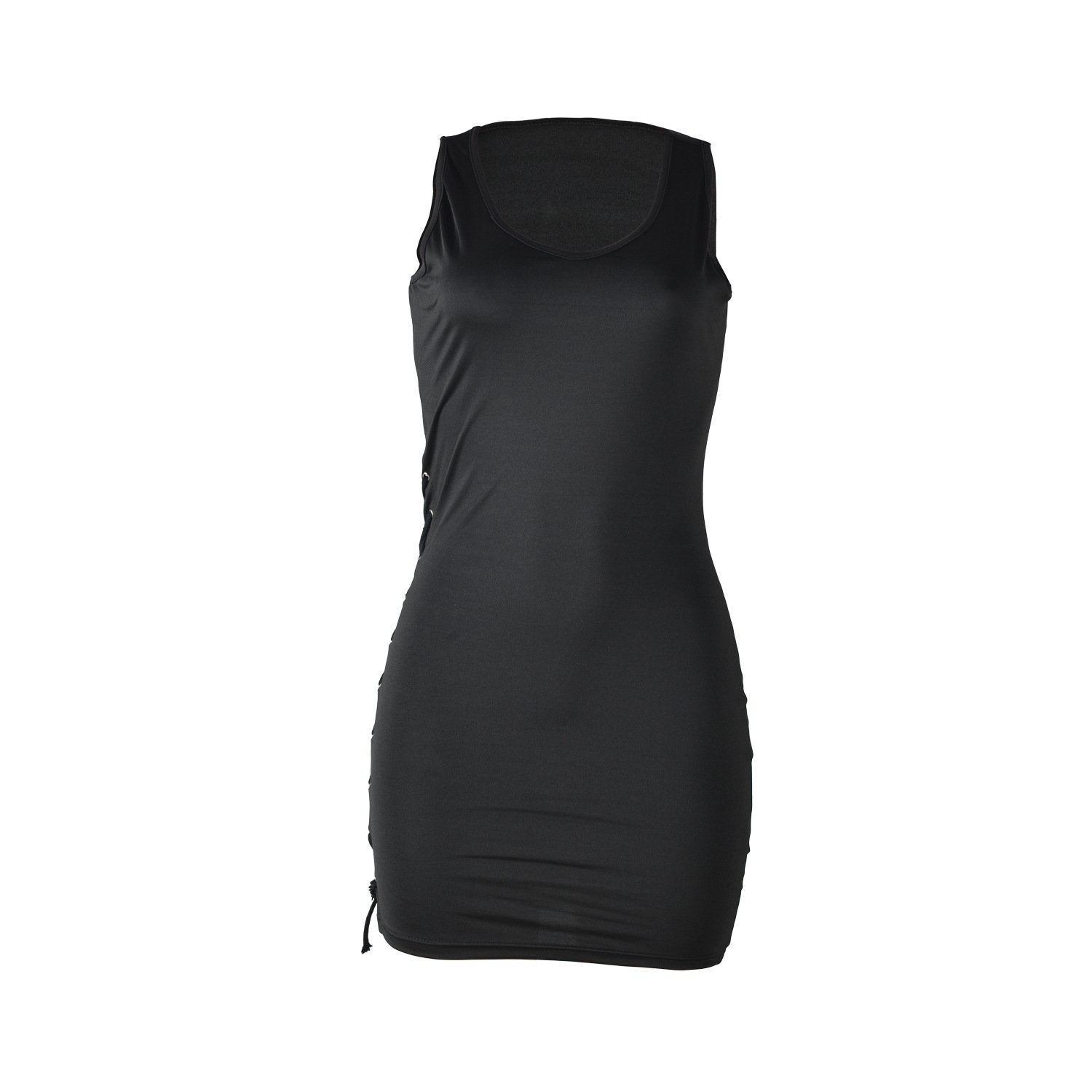 Black Cut Out Lace-Up Side Slit Sleeveless Bodycon Club Mini Dress