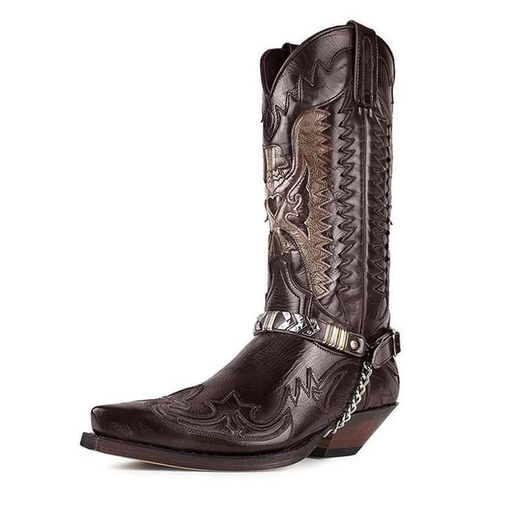 Men's Retro Leather Cowboy Boots