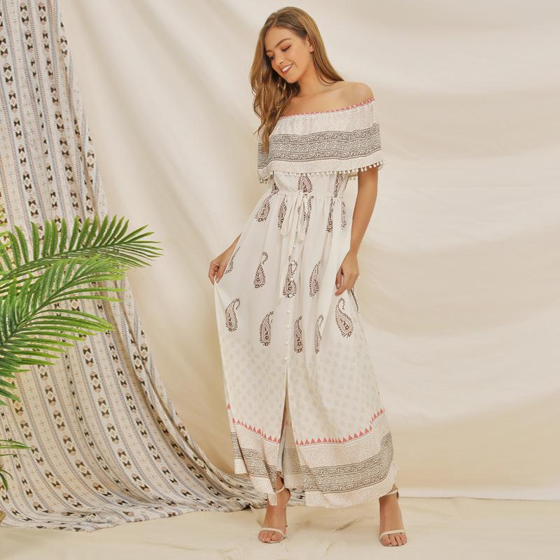 2020 New Slash Neck Bohemia Dress