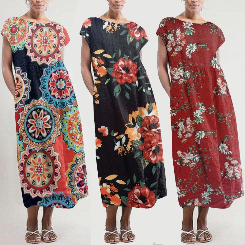 New Bohemian Loose O-neck Floral Print Dress