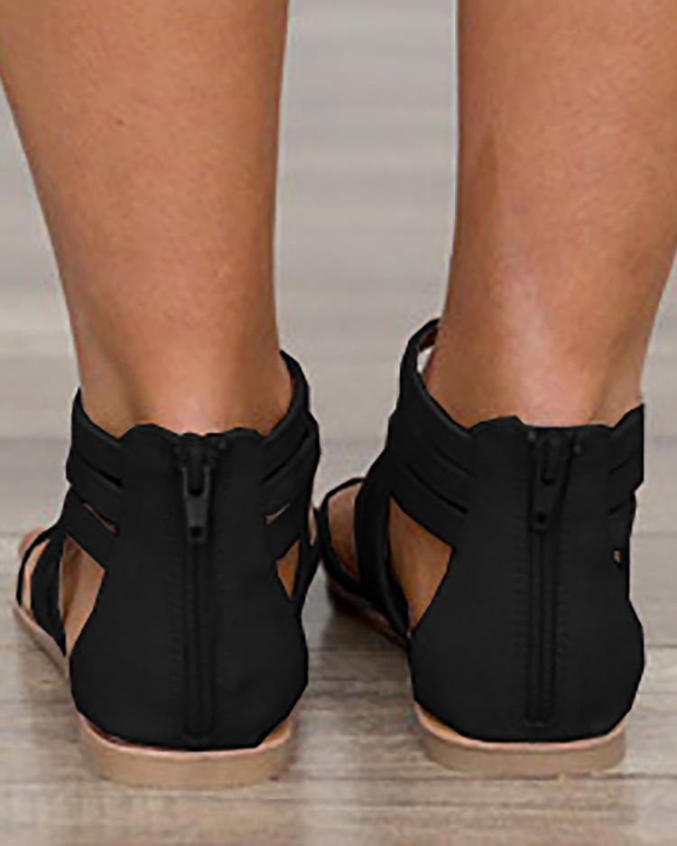 Sexy Caged Strap Zipper Back Closure Flat Sandals