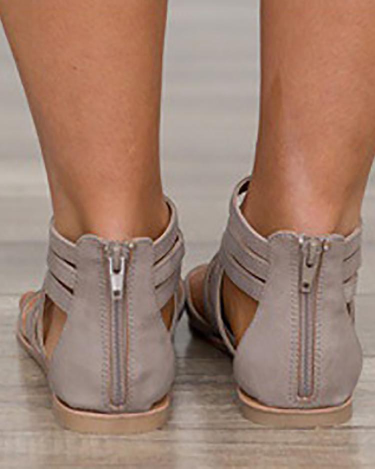 Sexy Caged Strap Zipper Back Closure Flat Sandals